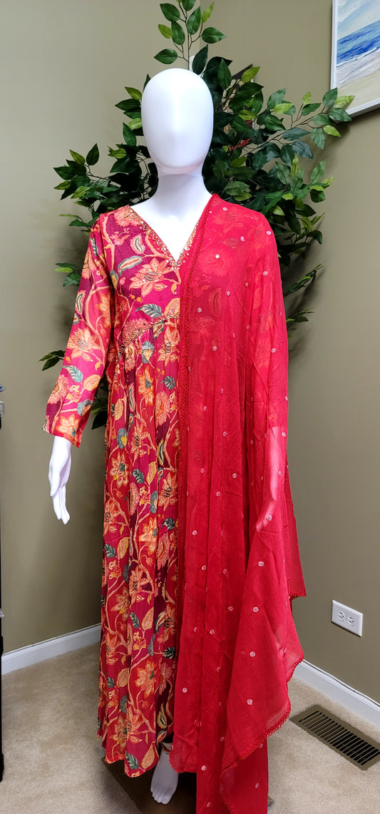 Bhagavi Colletions USA Chinnon red floral front