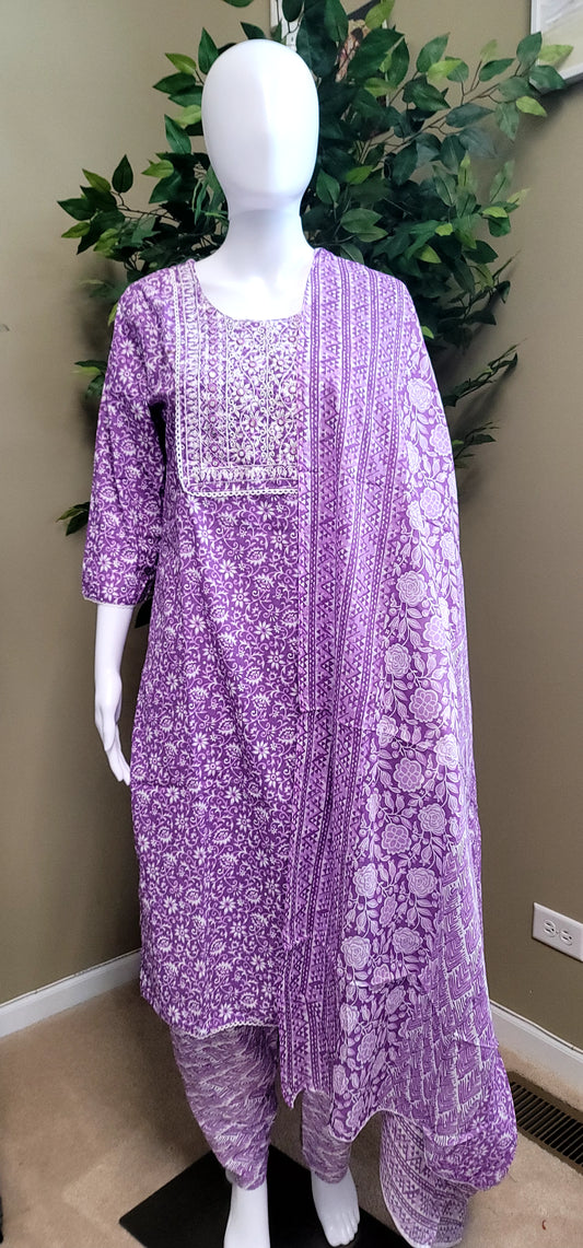 Cotton Straight cut lavender kurti set - front