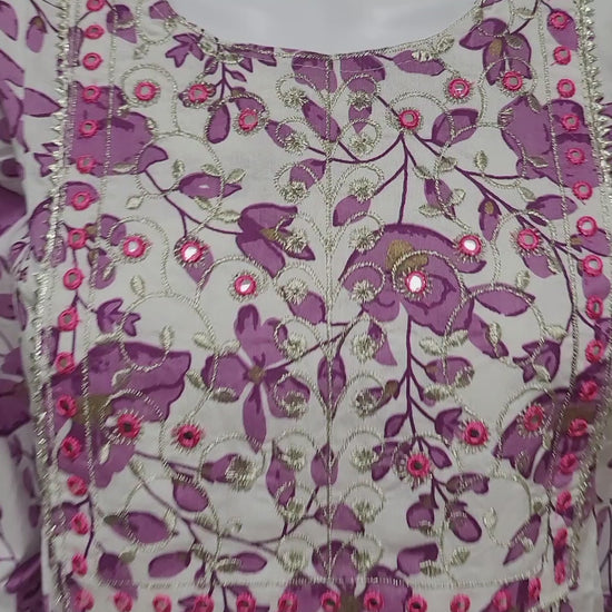 Cotton Kurti Dress - White and Purple - video