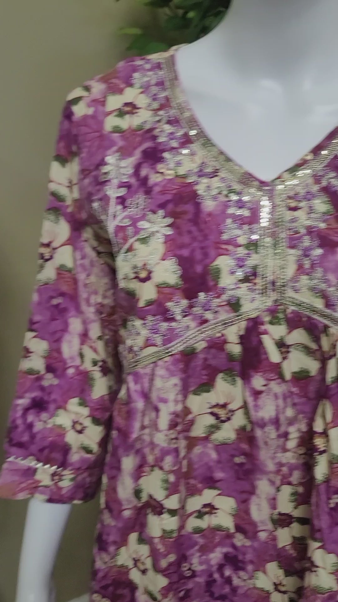 Premium Rayon Cotton Aliacut 3 piece set purple floral - video