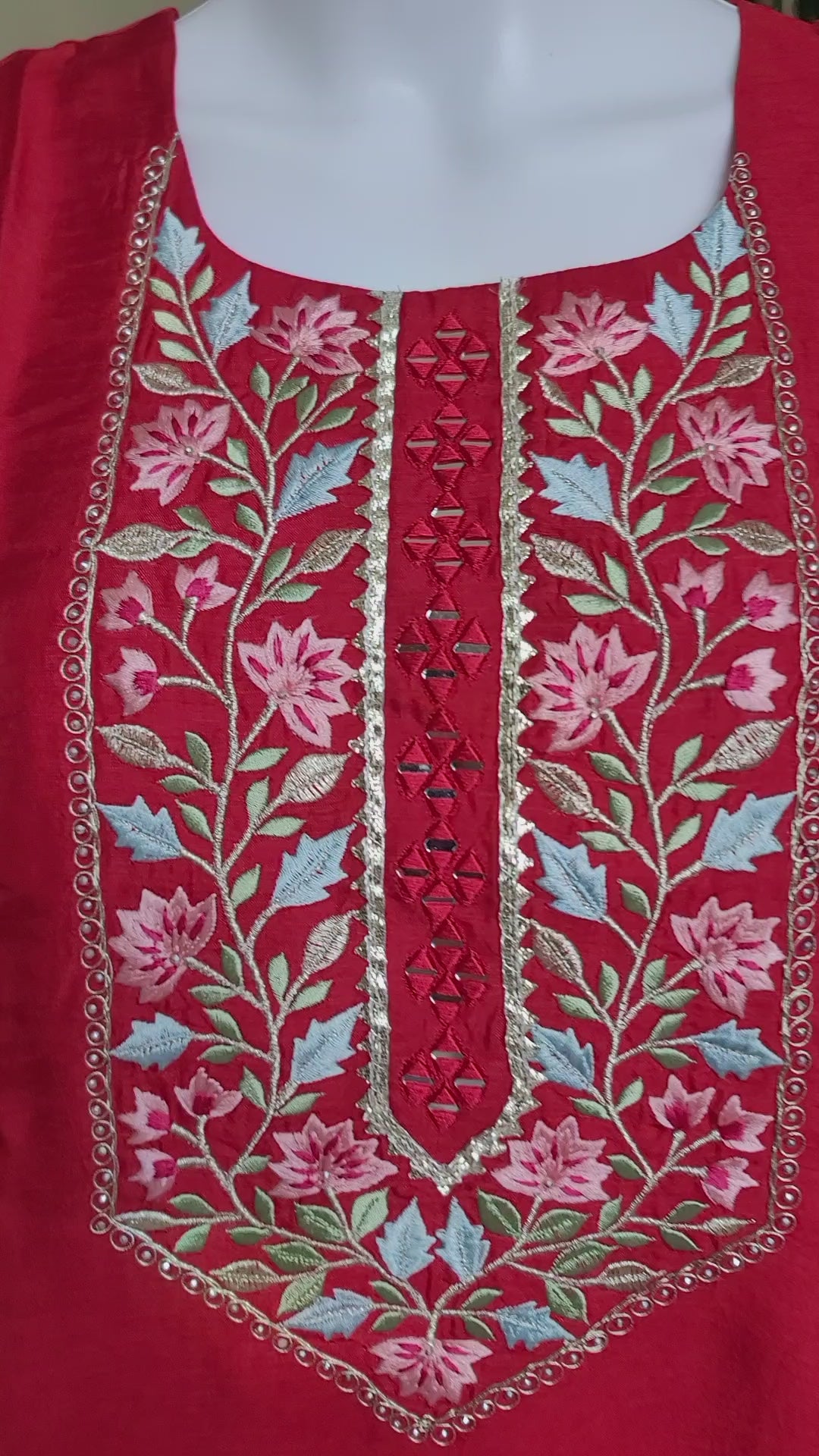 red real mirror threadwork Dolasilk Kurti Set party wear - video