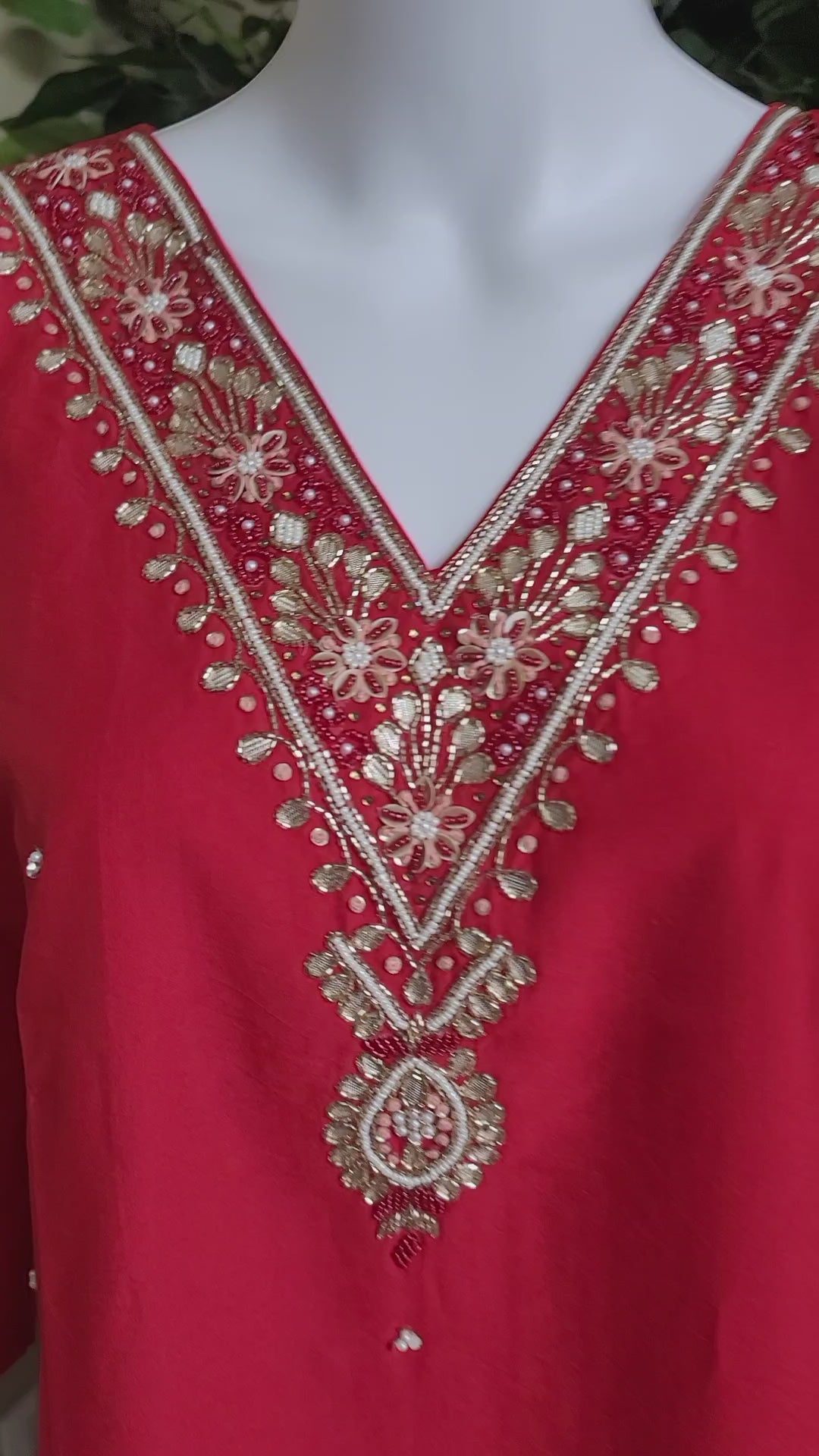 Red Dolasilk Kurti Set party wear with fancy dupatta - video 