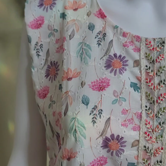 White floral sleeveless cotton knee-length frock/gown/top video