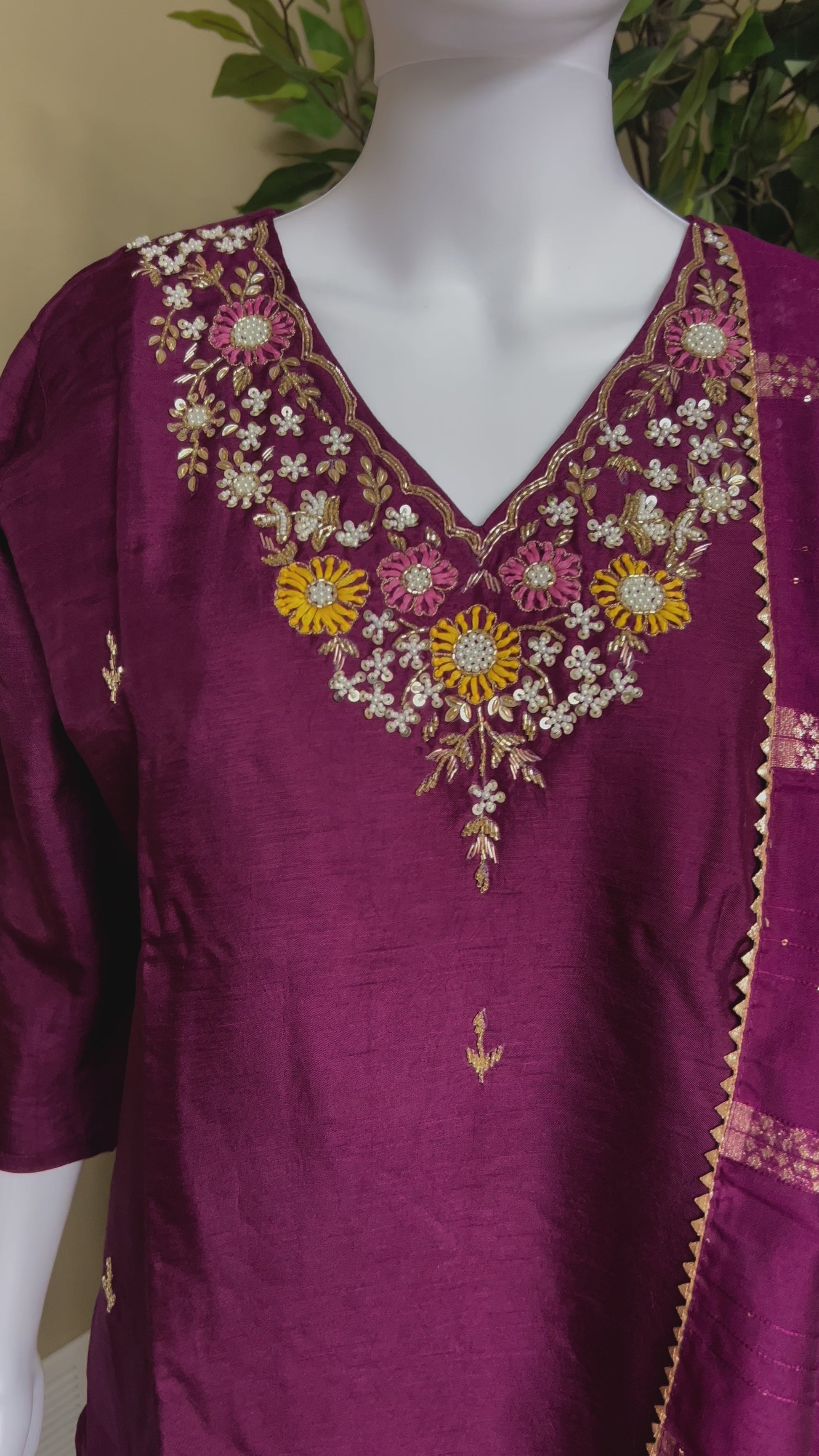 wine red Dolasilk Kurti Set with fancy dupatta - video