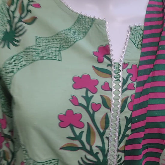 Cotton Straight Cut set - Green floral dress - video