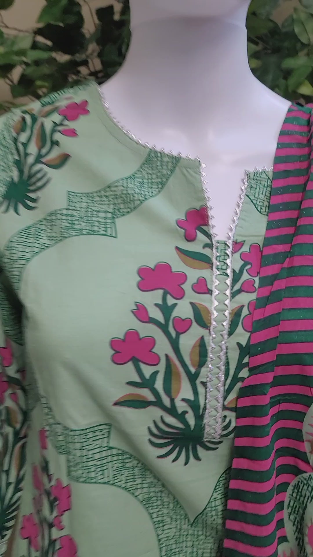 Cotton Straight Cut set - Green floral dress - video